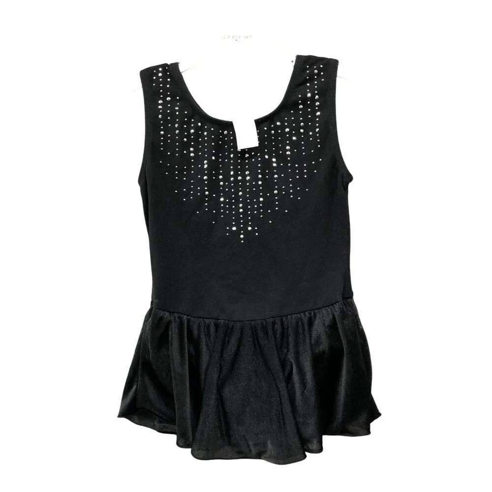 More Than Magic Girls S 6-6X‎ Dance Leotard Black Sleeveless Rhinestone